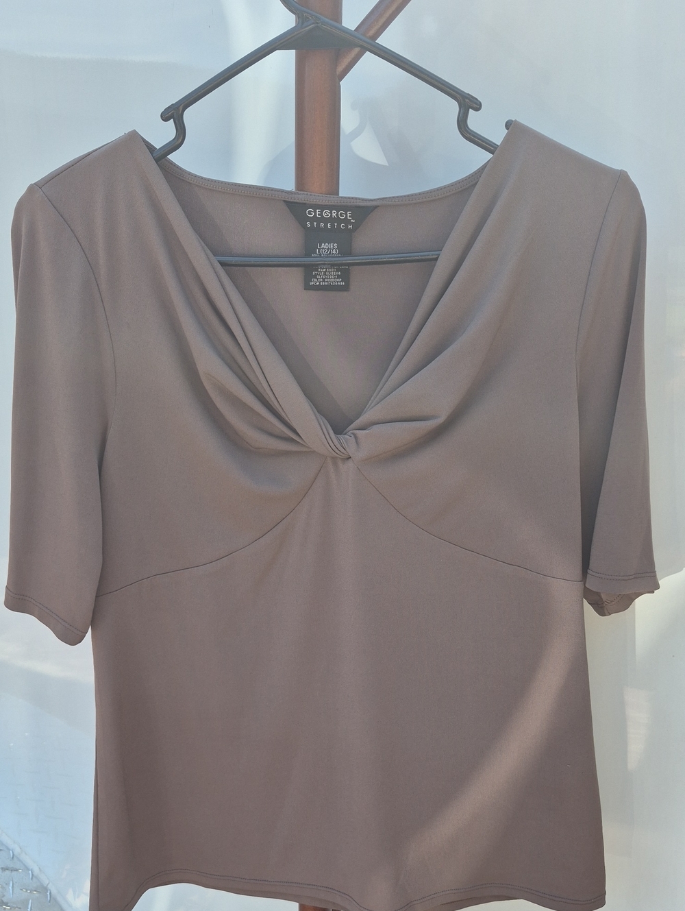 George Taupe Short-Sleeve Knot-Front V-Neck Top